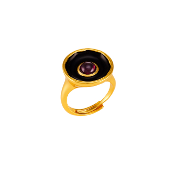 Ring aus Messing vergoldet, Emaille, roter Quartz